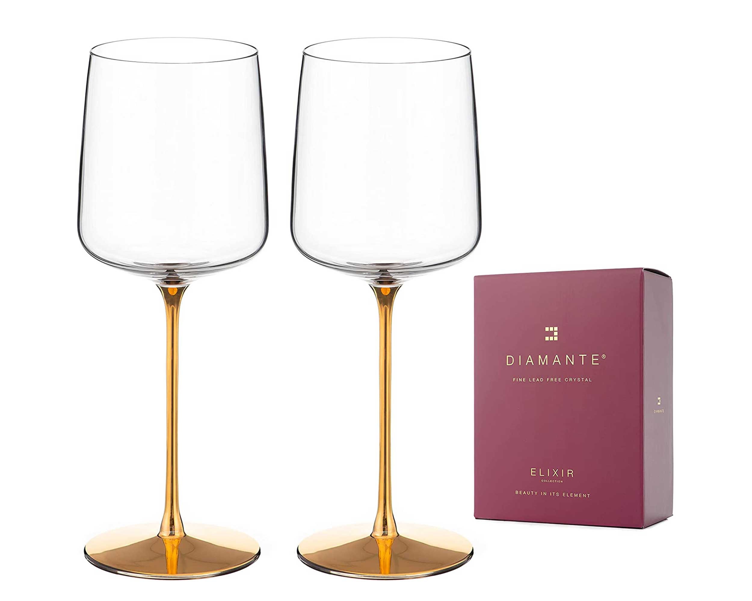 DIAMANTE Crystal Red Wine Glasses Pair 'havana Gold' Set of 2 