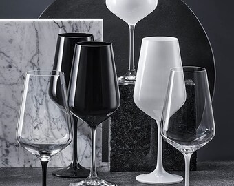 Black and White Painted Wine Glasses Pair - Matching Crystal Wine Glasses -  Set of 2 (half Colour - Clear Stem) - Etsy