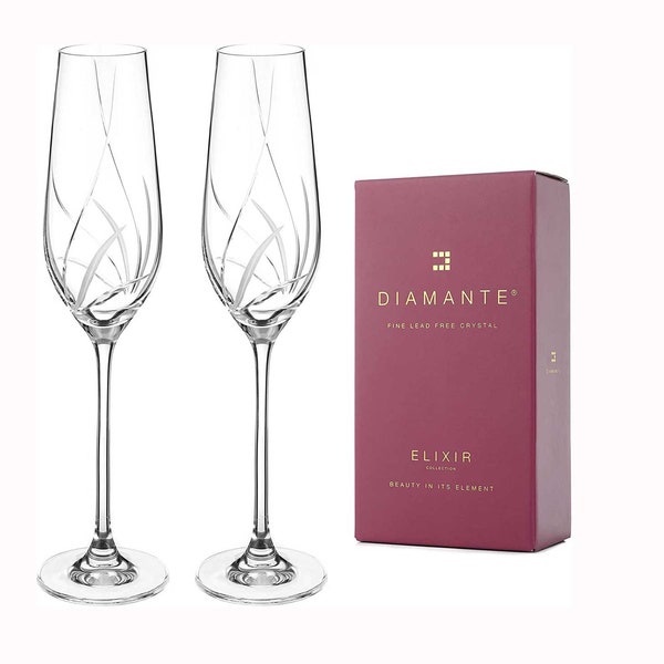 Paire de verres à prosecco flûtes à champagne DIAMANTE avec motif prairie taillé à la main - Lot de 2 verres à champagne en cristal