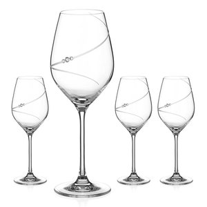 DIAMANTE Silhouette White Wine Glasses Embellished with Swarovski Crystals - Set of 4