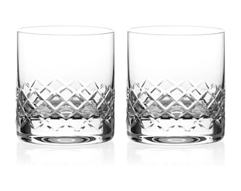 DIAMANTE Grosvenor Crystal Whisky Tumblers - Hand Cut Traditional Cut Lead Free Crystal Glasses - Set of 2-310ml