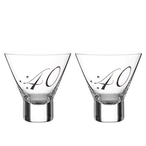 DIAMANTE Swarovski 40th Birthday Stemless Martini Cocktail Glasses with Platinum – Set of Two Glasses with a Platinum Embossed “40”