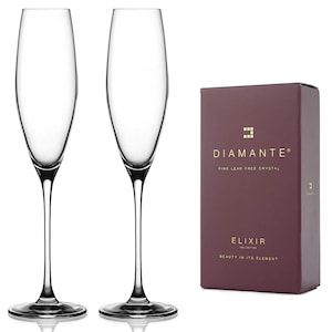 Diamante Crystal Glasses - Plain Undecorated Premium Crystal - Neo (2, Champagne Flute) Champagne Glasses, Prosecco Glasses, Cava Glasses