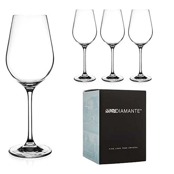 DIAMANTE White Wine Glasses - ‘Auris’ Collection Undecorated Crystal - Set of 4