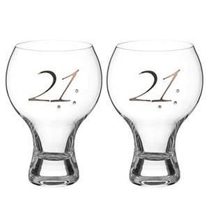DIAMANTE Swarovski 21st Birthday Stemless Gin, Craft Beer and Cocktail Glasses Platinum – Set of Two Glasses with a Platinum Embossed “21”
