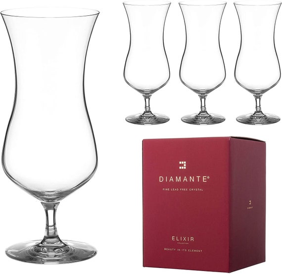 DIAMANTE Pina Colada Glasses Set of Hurricane Cocktail Glasses