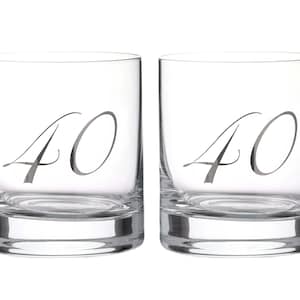 &quot;DIAMANTE &quot;&quot;40th Birthday&quot;&quot; Whiskybecher - Paar kurze Kristallgläser mit platinfarbenem 40-Schriftzug.&quot;