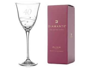 DIAMANTE Swarovski 40th Birthday Wine Glass – Single Crystal Wine Glass with a Hand Etched “40” - Embellished with Swarovski Crystals