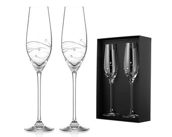 DIAMANTE Swarovski Champagne Flutes Prosecco Glasses Pair with ‘Spiral’ Hand Cut Design Embellished with Swarovski Crystals