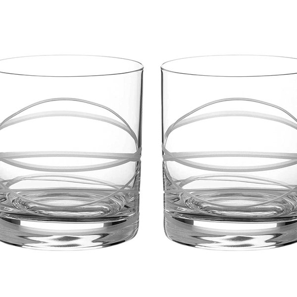 DIAMANTE Whisky Glasses Crystal Short Drink Tumblers Set with ‘New Orbit' Collection Design - Set of 2