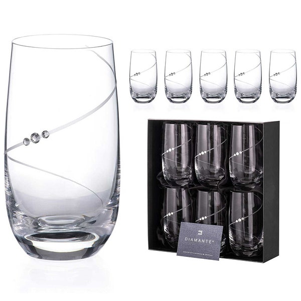 Verres à cocktail ou à gin Long drink Hi Ball en cristal taillé à la main de qualité supérieure avec cristaux Swarovski Silhouette - Lot de 6 dans un emballage cadeau