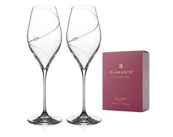 DIAMANTE Swarovski Prosecco Glasses Pair - 'Silhouette' Design with Swarovski Crystals - Gift Box Set of 2