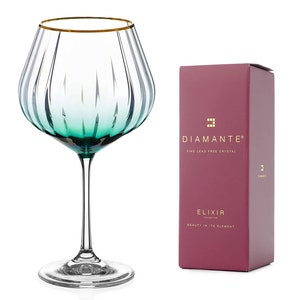 Copa de ginebra DIAMANTE &#39;Mirage Verde&#39; individual - con tinte verde y borde dorado - Efecto óptico