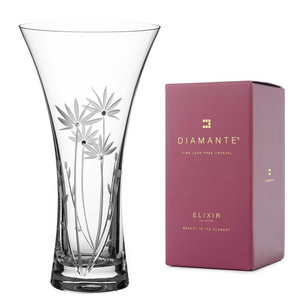 DIAMANTE Vase en forme de trompette Swarovski « Bloom » - Décoration florale coupée à la main avec cristaux Swarovski - 25 cm