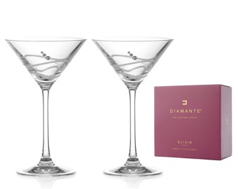 Paire de verres à cocktail DIAMANTE Martini Prosecco - « Soho » - Ornées de cristaux Swarovski - Boîte cadeau de 2