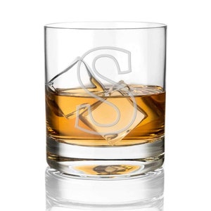 Vaso de whisky de cristal DIAMANTE con monograma inicial (letra a elegir para regalo personalizado "letra S")
