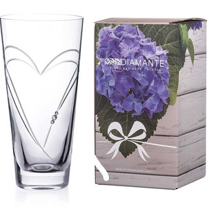 DIAMANTE Herz in Herz handgeschliffene Kristallvase mit Swarovski Kristallen - 20 cm