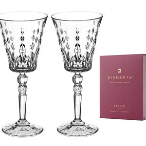 DIAMANTE Crystal Red Wine Glasses - &#39;Marbella&#39; - Premium Lead Free Crystal - Set of 2
