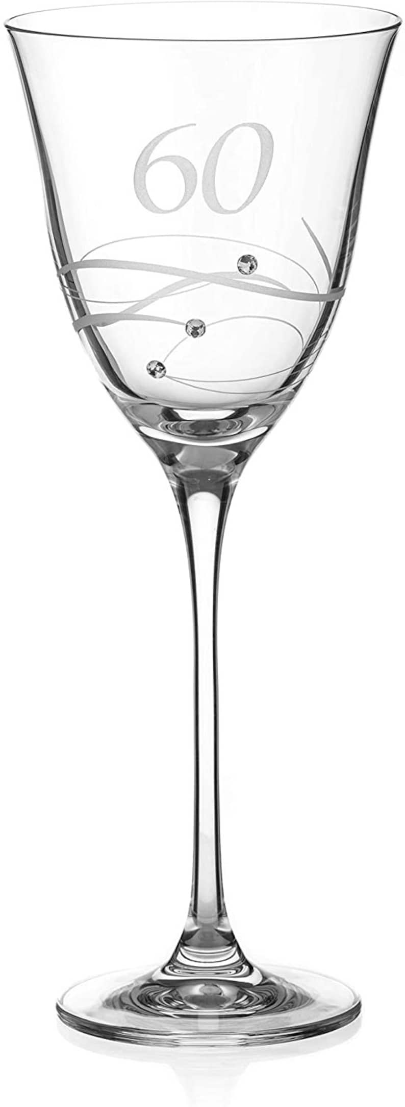 DIAMANTE Swarovski 60th Birthday Wine Glass Single Crystal Wine Glass with a Hand Etched 60 Embellished with Swarovski Crystals image 2