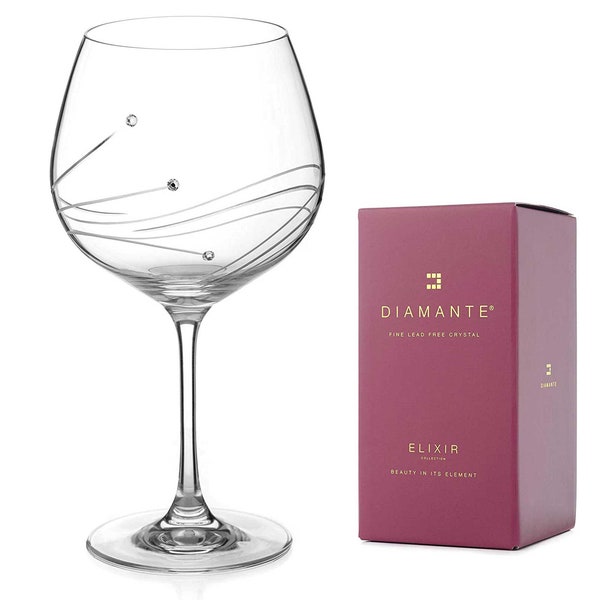 DIAMANTE Swarovski Gin Glass Copa 'Glasgow' Single - Hand Cut Design Crystal Glass in Gift Packaging - Perfect Gift