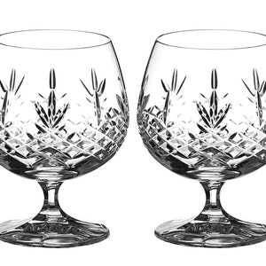 DIAMANTE Brandy or Cognac Glasses Pair - &#39;Buckingham&#39; Collection - 2 Hand Cut Crystal Snifter Glasses