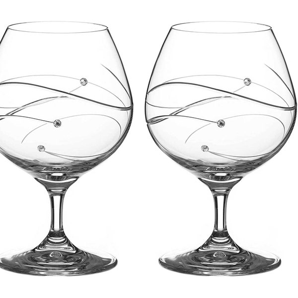 DIAMANTE Swarovski Brandy Cognac Liqueur Glasses Pair - 'Spiral' Hand Cut Design Embellished with Swarovski Crystals