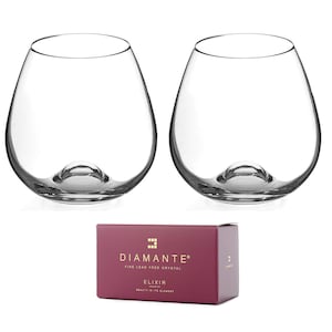 DIAMANTE Stemless Wine Glasses Pair ‘Auris’ – Undecorated Crystal Wine Glasses with no stem, stemless Gin Glasses – Box of 2