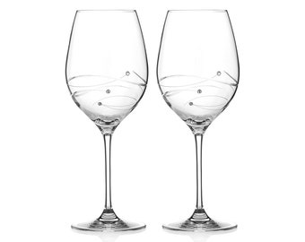 DIAMANTE Swarovski Crystal Red Wine Glasses Pair - 'Spiral' - Embellished with Swarovski Crystal - Gift Box of 2 Glasses