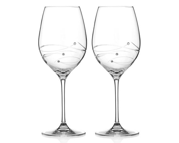 DIAMANTE Swarovski Crystal Red Wine Glasses Pair 'spiral' Embellished With Swarovski  Crystal Gift Box of 2 Glasses 