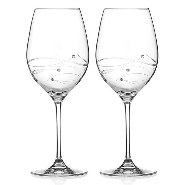 DIAMANTE Swarovski Crystal Red Wine Glasses Pair - 'Spiral' - Embellished with Swarovski Crystal - Gift Box of 2 Glasses