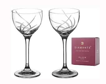 DIAMANTE Mini Cocktail Coupes Crystal Glasses 150ml | Nick & Nora Glasses - ‘Meadow’ Collection Hand Cut - Set of 2