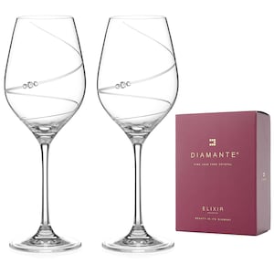 DIAMANTE Swarovski Wine Glasses Pair - ‘Toast Swirl’- Embellished with Swarovski Crystals – Set of 2