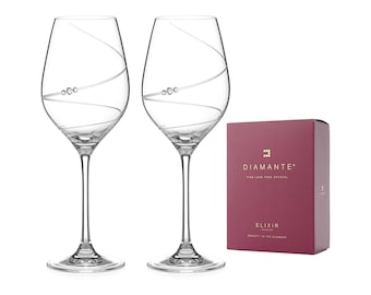 DIAMANTE Swarovski Wine Glasses Pair - ‘Toast Swirl’- Embellished with Swarovski Crystals – Set of 2