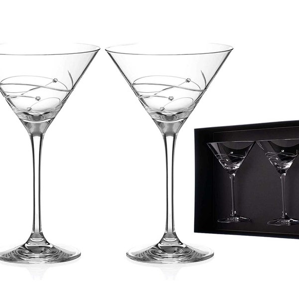 DIAMANTE Swarovski Martini Prosecco cocktailglazen paar - 'Spiraal' - Handgeslepen kristalglas met kristallen - Geschenkdoos