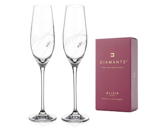 DIAMANTE Swarovski Crystal Champagne Flutes Prosecco Glasses - Yours & Mine - Set of 2