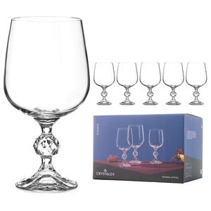 Crystal Red Wine Glasses &#39;Claudia&#39; Vintage Style Ball Stem, Lead Free Crystal, Set of 6