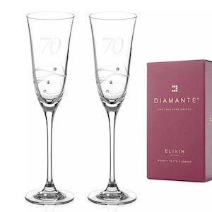 DIAMANTE Swarovski 70th Birthday Champagne Glass – Embellished with Swarovski Crystals - Set of 2
