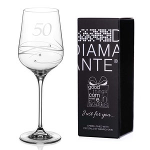 DIAMANTE 50th Birthday Wine Glass - ''Just for You" - Single Wine Glass Present in Gift Box