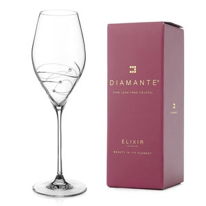 DIAMANTE Swarovski Prosecco Glass Single &#39;Spiral&#39; Design with Swarovski Crystals