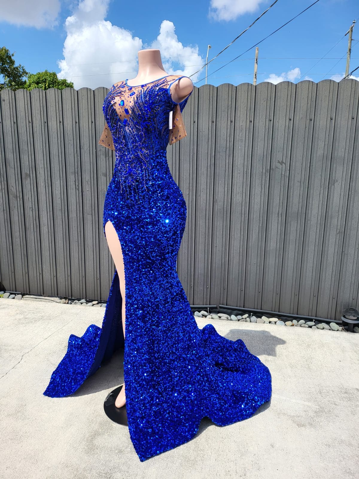 Royal Blue Prom Gown Sequin Rhinestone Dress With Split Etsy