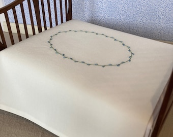 Miniature double ivory silk embroidered bedspread with two pillows