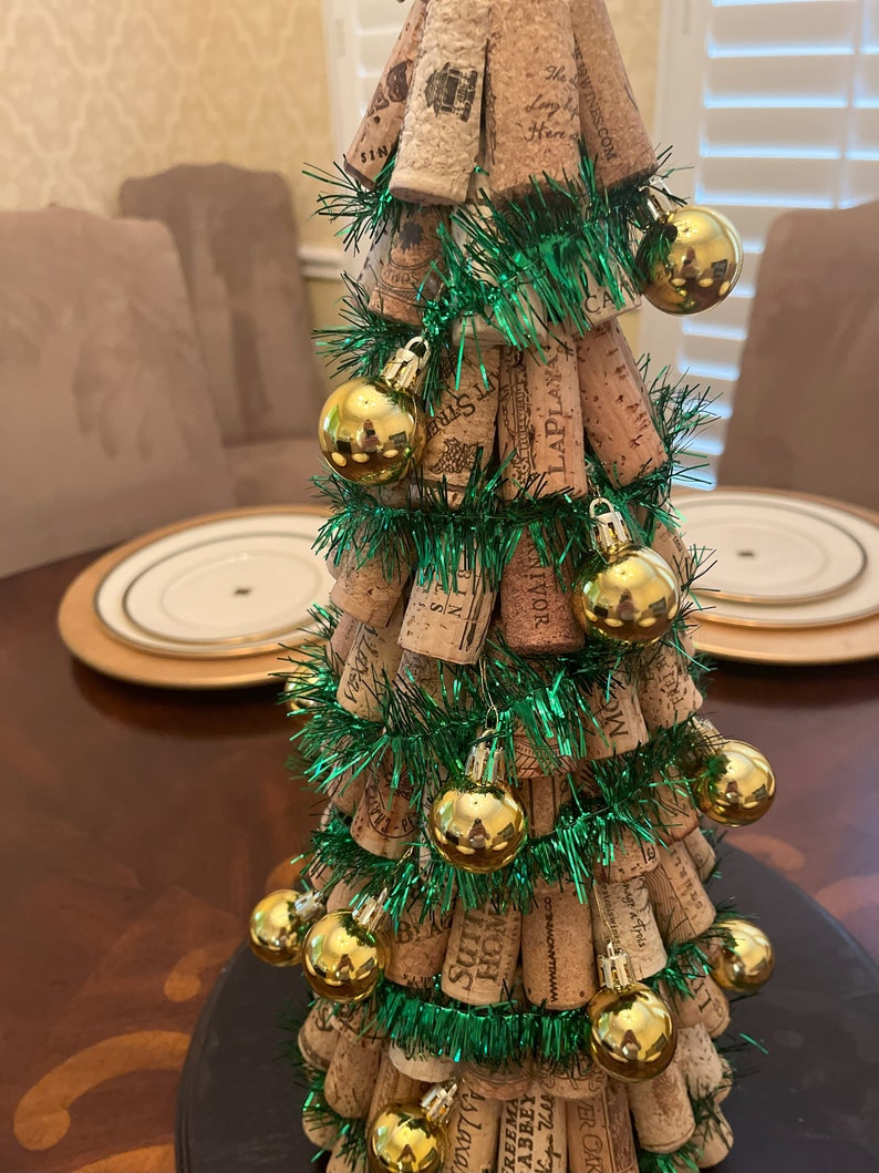 Green and Gold Decorative Christmas Tree Made From Recycled Corks Etsy