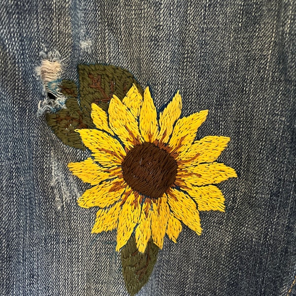 Sunflower Embroidered Jeans in Denim Medium Wash