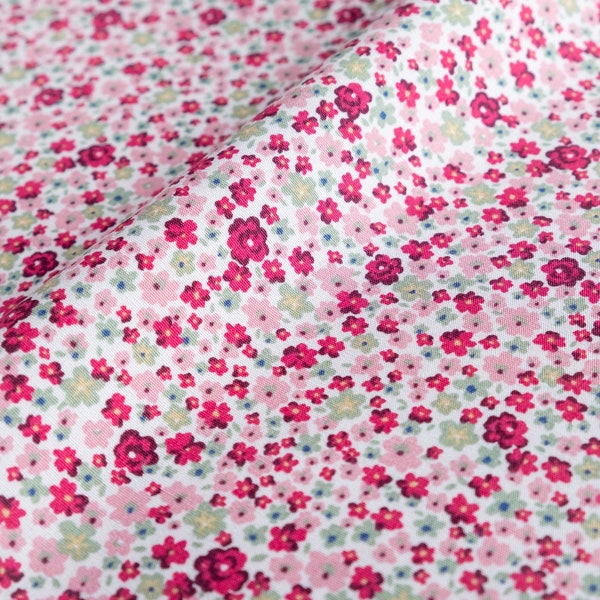 Rose and Hubble Pink and Green Ditsy Floral Fabric | 100% Cotton Poplin | Eco Friendly Packaging | Free Delivery | UK Seller