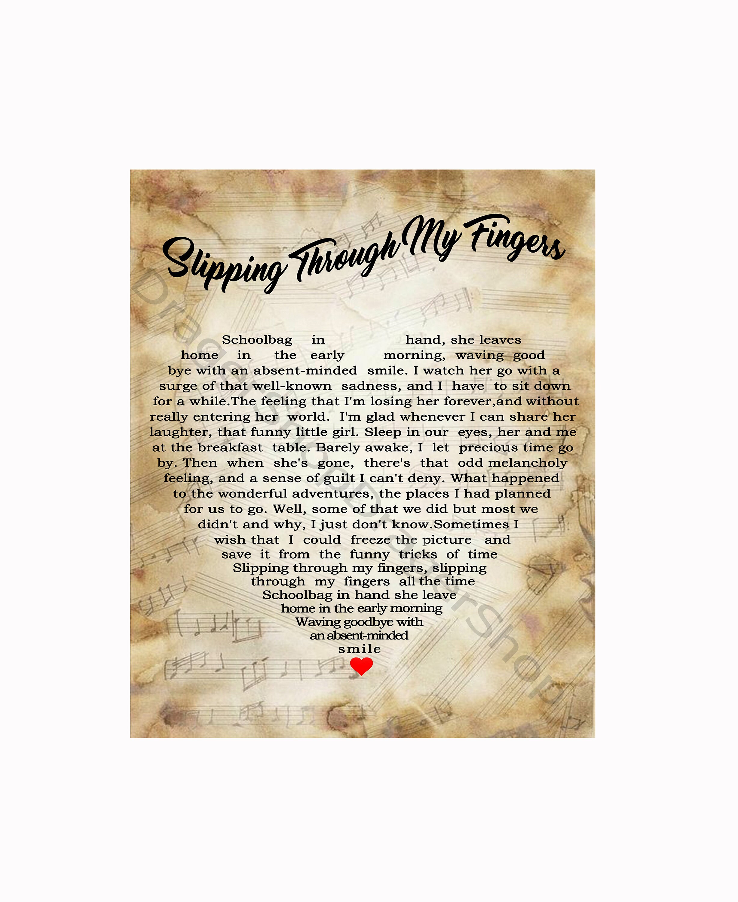 Slipping Through my Fingers Lyrics Digital File Love music Etsy