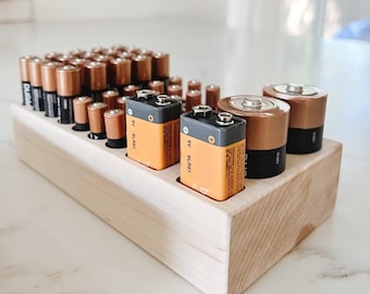 Wooden Battery Organizer | Battery Dispenser | Battery Storage | Battery Block | Minimalist Battery Organizer | Batteries Box Made in USA |