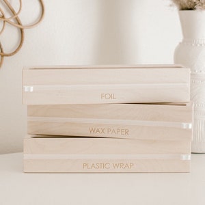 Parchment Paper 12 Inch Roll Organizer Box Handmade from Birch Wood, Wooden Kitchen Drawer Storage for Rolls, Minimalist Design, Made in USA