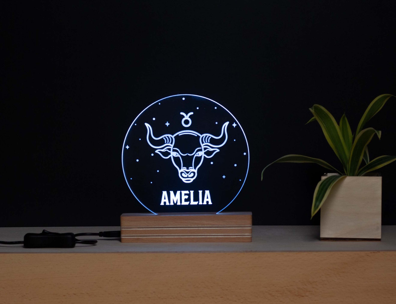 Taurus Zodiac Sign LED Night Light Lamp Gift for him Zodiac Etsy