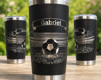 Mug de voyage personnalisé football - Gobelet prénom personnalisé gravé