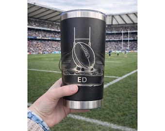 Vaso térmico personalizado para café - Regalo personalizado para aficionados al rugby con grabado.